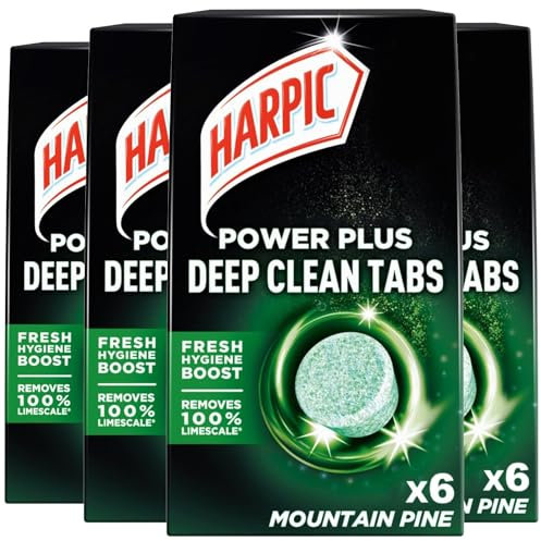 Harpic Power Plus Toilet Tablets Mountain Pine Deep Cleaning Pack of 24 – Removes Stains, Prevents Limescale, Freshens with Every Flush