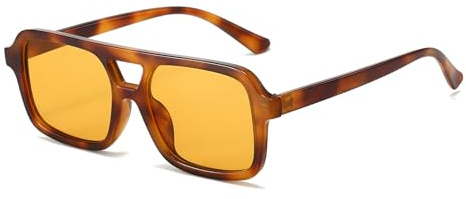 YAMEIZE Retro 70s Double Bridge Pilot - Lunettes de Soleil Rectangulaires pour Femmes Hommes Style Vintage Lunettes Carrées Protection UV400 Conduite Extérieure