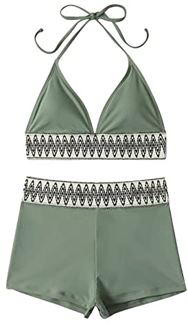 Dinglong Bikinis Mujer 2024 Braga Alta Bikini de Cuerda Dividida de Color Liso para Mujer, Traje de baño de Cintura Alta Sexy Ajustado Retro