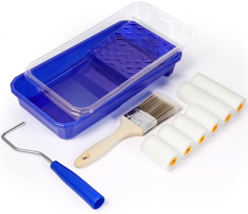 TAIXING 10 Piezas Rodillo Pintura Pared Kit 5 cm 10 cm Rodillo de Pintura Rodillos para Pintar Paredes Rodillos Pintura con Bandeja y Mango, Rodillo Pintura Pequeño Antigoteo para Decoración del Hogar