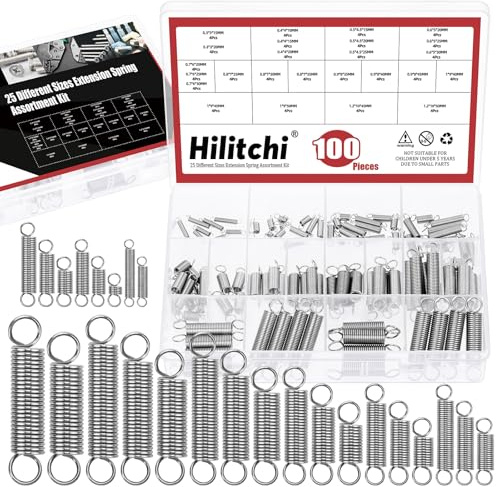 Hilitchi 100 st 25 storlekar förlängningsfjäder sortiment kit förlängningsfjäder rostfritt stål fjädrar blandade storlekar små fjädrar kompressionsspänningsfjädrar för reparation underhåll