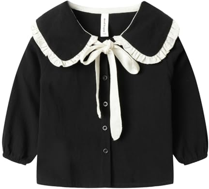 Mud Kingdom Camicia da ragazza Peter Pan colletto con fiocco camicetta manica lunga uniforme scolastica, Nero , 3 anni