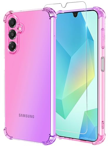 Osophter for Samsung Galaxy A16 Case: with 1pcs Screen Protector two color gradient reinforced corner TPU shock absorption flexible Cell Phone Cover for Galaxy A16(Pink Purple)