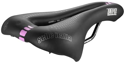 Selle Italia Diva Gel Flow – Damen-Fahrradsattel, bequem mit Gelpolster, ergonomisch mit Aussparung, für City & MTB, Mangan-Gestell – Größe L3, Schwarz/Pink