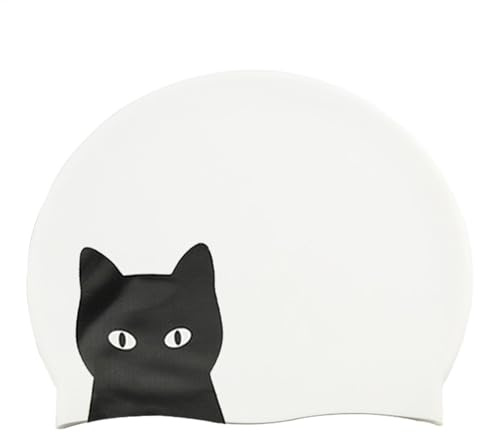 Cuffia da bagno in silicone per donne, cuffia da bagno per adulti, cuffia da bagno in silicone con motivo di gatto | cuffia da bagno flessibile con protezione dell'udito per capelli lunghi e corti