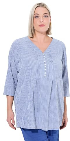 Ulla Popken Tunique à Bulles pour Femme - Grandes Tailles - Col en cœur - Passepoil - Manches 3/4, Bleu Cobalt, 58-60 Grande Taille