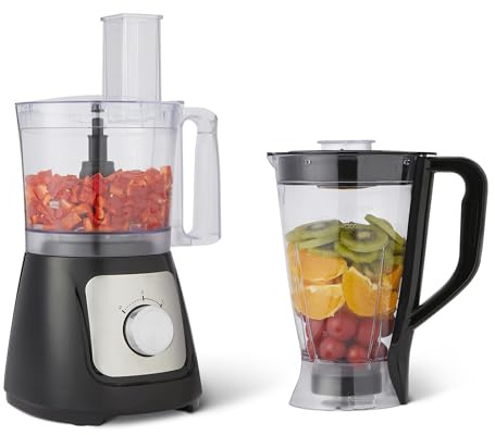 Amazon Basics Robot da cucina e frusta a 2 velocità, ciotola da 2,4 litri e caraffa da 1,5 litri, 800 W, nero