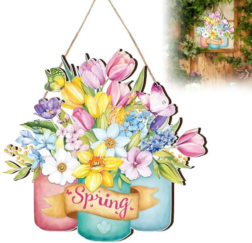 Türdeko,Türkranz,Türdeko frühling Holz, 30x30cm, Willkommen Schild Frühling, Dekoration für Haustür Party Garten Innenräume
