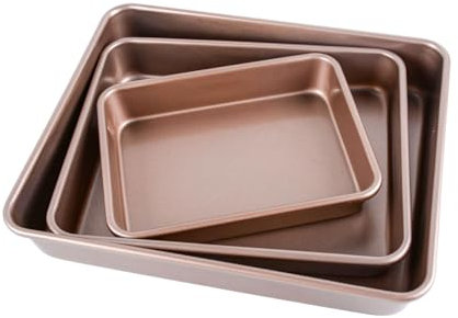 Stainless Steel Bakeware Set of 3, Non-Toxic Rectangular Baking Pans for Oven - Cake, Brownie, Lasagna, Cookies, Dishwasher Safe Heavy-Duty Ovenware (3-Piece)