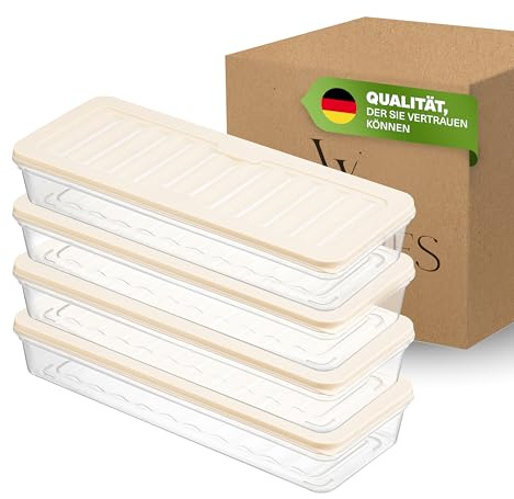 Viwares Stapelbare Gefrierdosen 4er Set, Gefrierfach & Kühlschrank Organizer mit Deckel, Frostfest bis -25°C, Wiederverwendbare Frischhaltedosen, Lebensmittel frisch und geruchsfrei lagern 1170ML