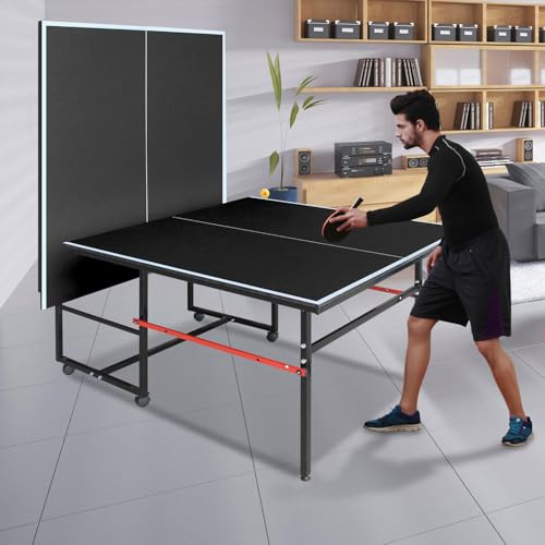 Ping Pong Table Foldable & Portable Table Tennis Table Set for Indoor & Outdoor Games with Net, 2 Paddles and 3 Balls (8FT-Black)