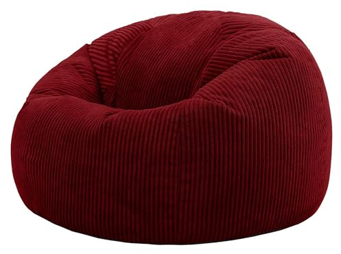 Icon Kingston Pouf Velours Côtelé, Pouf Poire avec Remplissage, Fauteuil Salon Confortable, Fauteuil Chambre, Meuble Salon, Decoration Chambre, Bourgogne