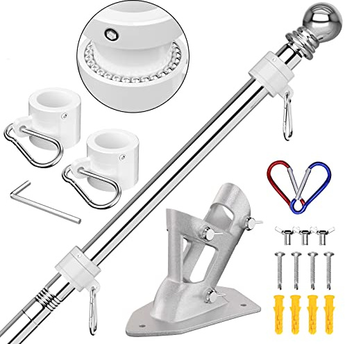 ZMTECH Flaggstångssats, 7 fot väggmonterad flaggstång med fäste, 210 cm rostfritt stål trasselfri flaggstångshållare för hus (utan flagga, silver)