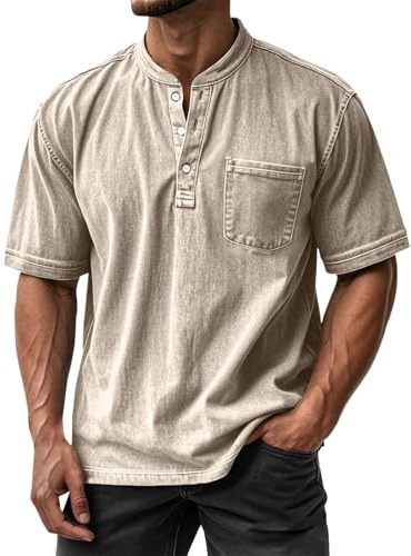 Polo de manga corta para hombre, camisa de verano oversize, cuello en V, manga corta, talla grande, vintage, manga corta, con botones, efecto desgastado, camiseta de verano
