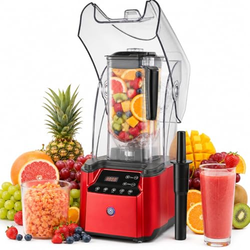 Juicepressar' långsam juicer 2 200 W, 2,2 l högpresterande mixer med ljudisoleringskåpa, tyst smoothie-mixer med 6 blad, pekskärm, 9 steg, timer 5–180 s, glassblandare för bar gastronomi kök café