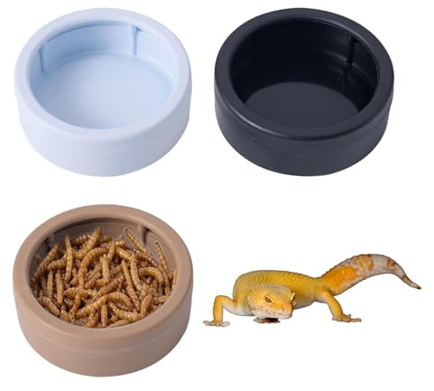 Juego de platos de alimentación para reptiles, cuenco de agua de roca natural con interior liso, taza de gusano de 3 piezas, diseño de estilo piedra para hábitat de geco y lagarto, accesorio de