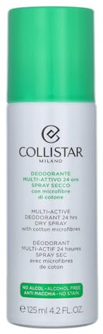 Collistar Deodorante Multi-Attivo 24 ore, Spray secco con microfibre di cotone antitraspirante e super assorbente, Non macchia e senza alcol, 125 ml