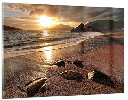 Quadri Moderni Soggiorno Spiaggia nuvole sera costa Quadro su Vetro 120x80cm Stampe da Parete in Vetro Camera da Letto Cucina 1 pezzo Wall Art Grandi XXL Decorazione Murale Immagini GAA120x80-2527