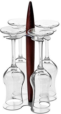 Legnoart Grappa Aluminio y Cristal diseño de Thermo Ashwood Soporte con 4 Vasos de Licor, marrón, 120 x 120 x 260 mm