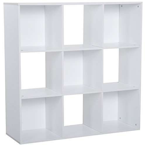 HOMCOM 3-tier 9 Cubes Storage Unit Particle Board Cupboard Bookcase Organiser Home Office Shelves, White