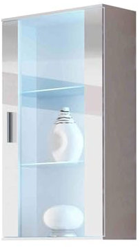 Hängevitrine Soho S2, Vitrine Glasvitrine, Vitrinenschrank, Stauraumvitrine, Wohnzimmer, Highboard, Schrank (Weiß/Weiß Hochglanz, mit RGB LED Beleuchtung)