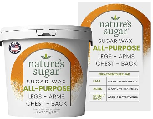 Nature’s Sugar Wax – All-Purpose Sugaring Paste for Legs, Arms, Back, and Bikini Line– Gentle Hair Removal Wax for Beginners and Professionals – Vegan, Cruelty-Free Formula for All Skin Types – 32 oz