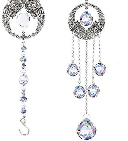 JOELELI Sun Catchers, Crystal Suncatchers Angel Wings Garden Mirror Spinners Outdoor Metal Hanging Indoor Sun Catcher Diamond Windchime for Bathroom Gifts