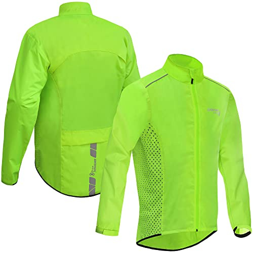 Brisk Bike Chubasquero ciclismo hombre,ligeras e impermeable ciclismo de manga larga de alta visibilidad transpirables y reflectantes para correr (FR/ES, Letras, S, Regular, Regular, Green)