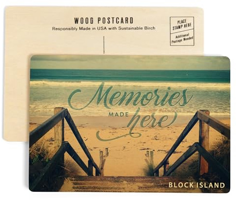 Block Island, Rhode Island, Memories Made Here, Sandy Stairs and Beach (4x6 Birch Wood Postcards, 2-Pack Stationary, Rustic Home Wall Decor)