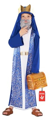 Morph Kids Vise Männens Kostym Blå Barn, Julkrubba Tre Konungar Dräkt Pojkar, Nativity Maskeraddräkt, 7-9 År