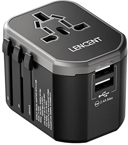 LENCENT Adaptateur Voyage Universel avec 2 USB pour Anglaise Americaine Australie Chine International vers USA UK AUS, Prise Mondial Prise Universelle vers Thaïlande Japon Canada Italie