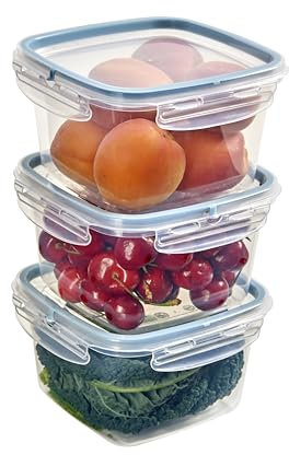 Snips - Set 3 Contenitori per Alimenti 1L Trasparenti, Coperchio Salva Freschezza con 4 Chiusure di Sicurezza - Contenitore per Cibi 14,7x14,7x12 Frigorifero, Microonde e Lavastoviglie, Made in Italy