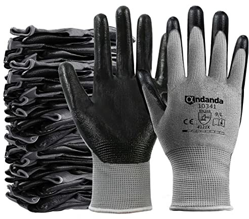 ANDANDA 60 Pairs Work Gloves, Nitrile Coated Safety Work Gloves, Gardening Gloves Suitable for General Duty Work like Logistics/Assembly/Utilities & Public Works, Black/XX-Large