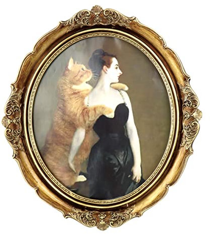 33 x 38 cm, ovaler Vintage-Bilderrahmen, Blumenschnitzerei, 33 x 38 cm, Holz-Bilderrahmen, Echtglas-Bilderrahmen, 33 x 38 cm, für Tablelotop-Display oder Wandaufhängung (Goldfarben)