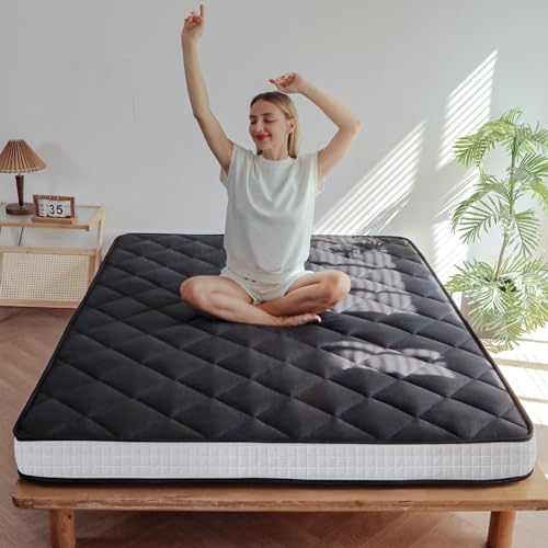 MAXYOYO 6 Extra Thick Futon Mattress Floor Mattress, Queen Size Diamond Pattern Mattress Pad Tatami Pad Japanese Floor Mattress for Adults Floor Roll Up Mattress Guest Mattress, Black