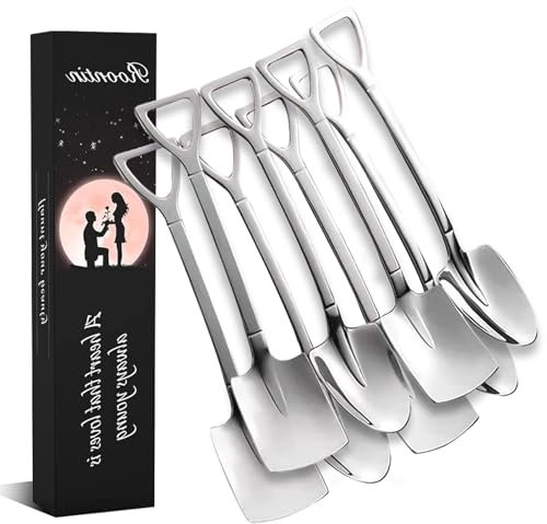 8 PCS Shovel Spoon, Stainless Steel Coffee Stirring Shovel Shape Dessert Spoons for Kitchen Tea Parties,Silver