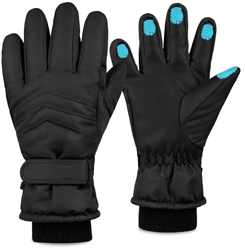 CityComfort Gants de Ski Enfant, Gant Chaud Imperméable pour Enfant Ado Garcon 6-15 Ans, Gants Thermiques Hiver Écran Tactile Neige Ski Snowboard (Noir, 8-10 Ans)