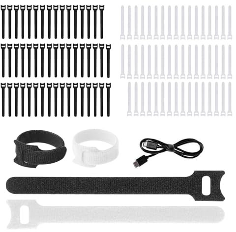 Ryaupy 50PCS Scratch Serre Cable Bande - Sangle Réutilisable Câble Management - pour Attacher Les Câbles, Fils PC/Électriques(Noir*25, Blanc*25)