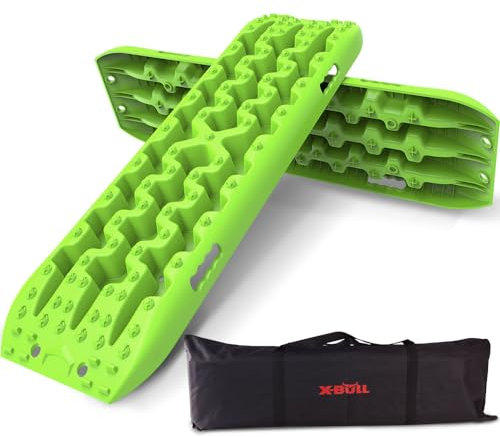 X-BULL - Sandbleche Offroad - 2 Stücke Anfahrhilfe - 2er-Set Traktionshilfe aus Nylon - Traktionsmatte mit Tragetasche - Sandbleche Wohnmobil - Offroad Zubehör - 2 Stück, 106 x 30 x 10 cm - Hellgrün