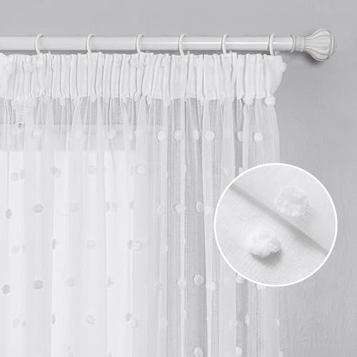 MYSKY HOME Gardinen mit Kräuselband Vorhang Voile Vorhänge Kinderzimmer Modern Gardine Sticken Halbtransparent Raumteiler Schiebevorhang Wohnzimmer 2er Set, Weiss, H 245 x B 140 cm