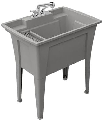Freestanding Utility Sink with Two Handle Chrome Faucet - 32 Grey
