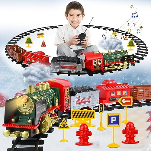 Ulikey Train Jouet pour Enfants, Noël Télécommande Trains Électriques Jouets avec Vapeur, Classic Ouet de Train à Vapeur avec Lumières et Son, Cadeaux de Noël et du Nouvel an pour Enfants 3-12 Ans