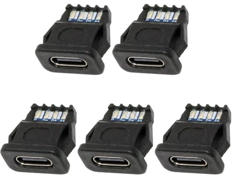 NFHK 5 st/set gör-det-själv OEM typ C honuttag kontakt till 6 stift PCBA utstickande rektangulär spärr montering typ DC 5 V/20 V PD kraft IP67