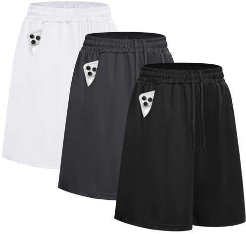 DDOBB Lot de 3 shorts de sport courts pour homme, avec poches, pantalon de course pour homme, avec cordon de serrage, pantalon de basket-ball, Noir + blanc + gris., XXL