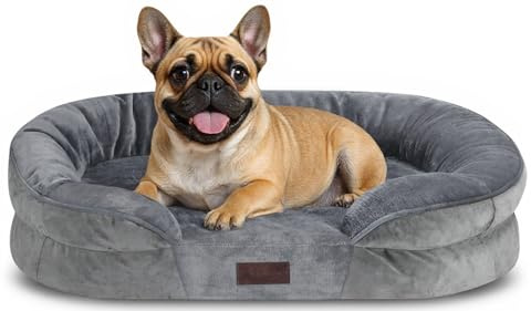 Enjamoy Medium Dog Bed, Washable Orthopedic Dog Beds Sofa with Removable Flannel Cover, Waterproof Pet Bed Couch with Side Bolster and Egg Foam Support Grey 76x51x17cm