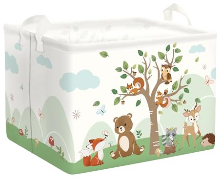HUUMONSS Grand Corbeille a Linge Adorable Animal de la Forêt Repliable Panier Rangement Jouets Vêtements pour Maison, Écureuil, 36L