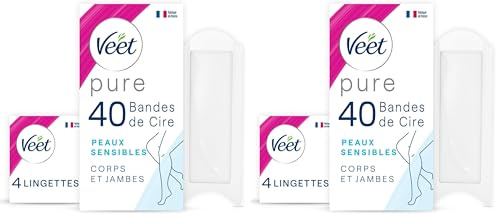 Veet PURE - 40 Bandes de Cire Froide Corps et Jambes - Peaux Sensibles - Recommandés par les Dermatologues - Epilation Longue Durée (Lot de 2)