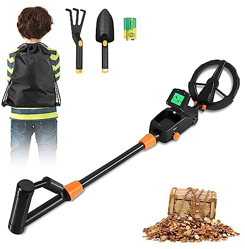 HENGMEI Rivelatore di metallo per bambini, rilevatore di bambini, leggero, regolabile, impermeabile, rilevatore di metallo, con display LCD e bobina di ricerca, inclusa pala, borsa