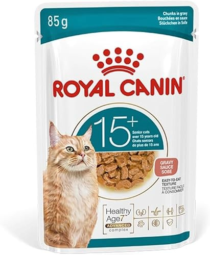 Royal CANIN AGEING 15+ Gravy | 12 x 85 g | Nourriture Humide pour Chats de Plus de 15 Ans | Formule avec Le HealthyAge7 Advanced Complex | Morceaux en Sauce