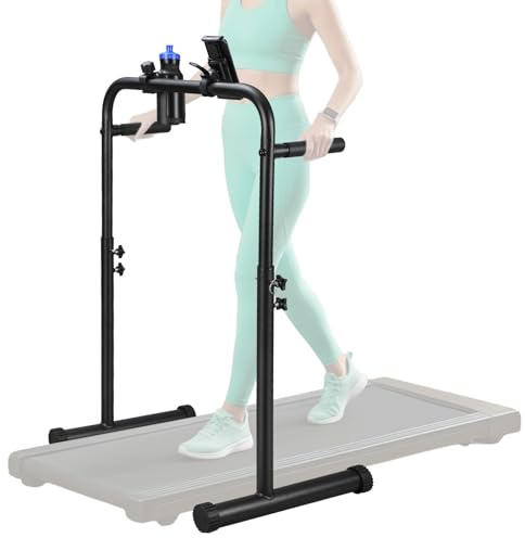 Leinuosen 24.4 Inch Walking Pad Handle Bar Only with Cup and Phone Holder Stainless Steel Adjustable Treadmill Handrail Handlebar Increase Height from 38.58 to 47.24 Inch, Walking Pad Accessories
